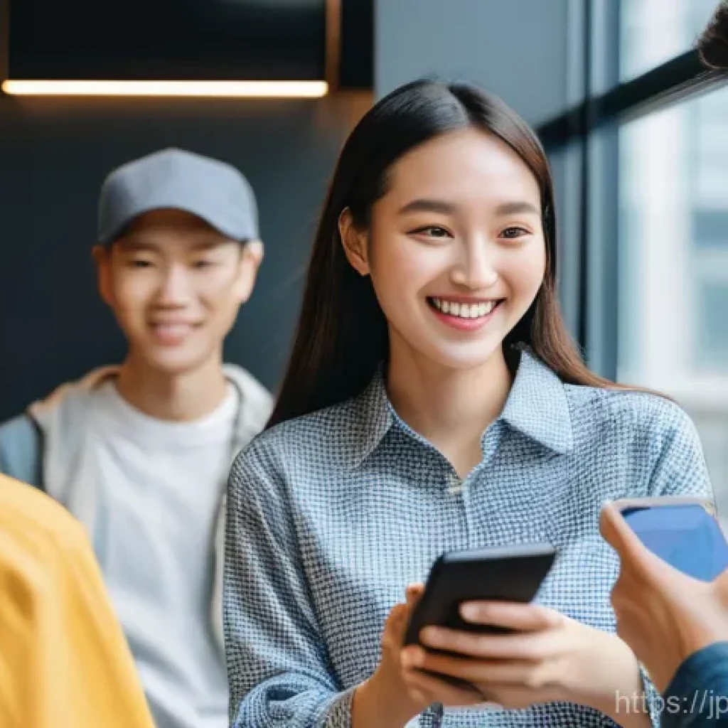 해외마케팅을 위한 SNS 활용법 - **프롬프트:** A vibrant, diverse group of young adults from various global backgrounds (e.g., East Asian...