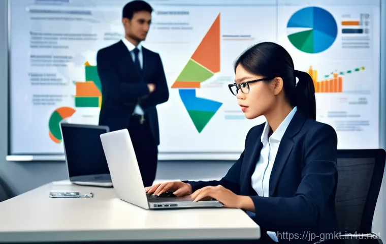 해외마케팅 실습과 인턴십 경험 공유 - **Prompt 2: Data-Driven Global Strategy**
    "A focused young professional, a Japanese woman in chi...