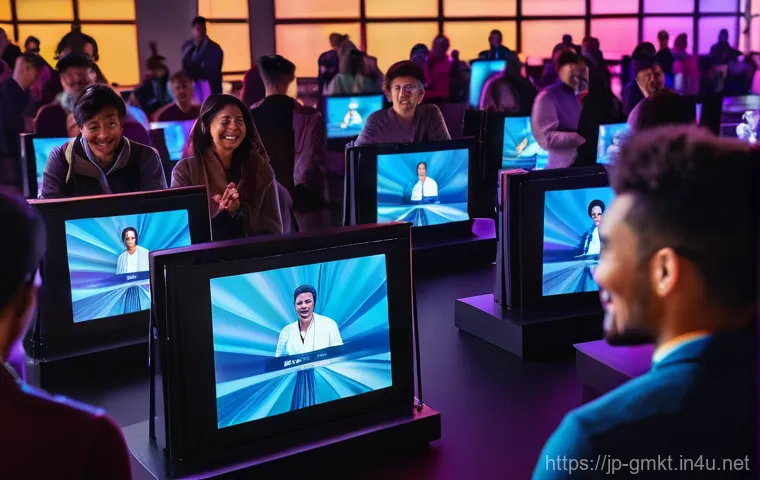 해외마케팅 이벤트 마케팅 전략 - **Prompt:** A vibrant, bustling indoor event space, representing a seamlessly integrated hybrid even...